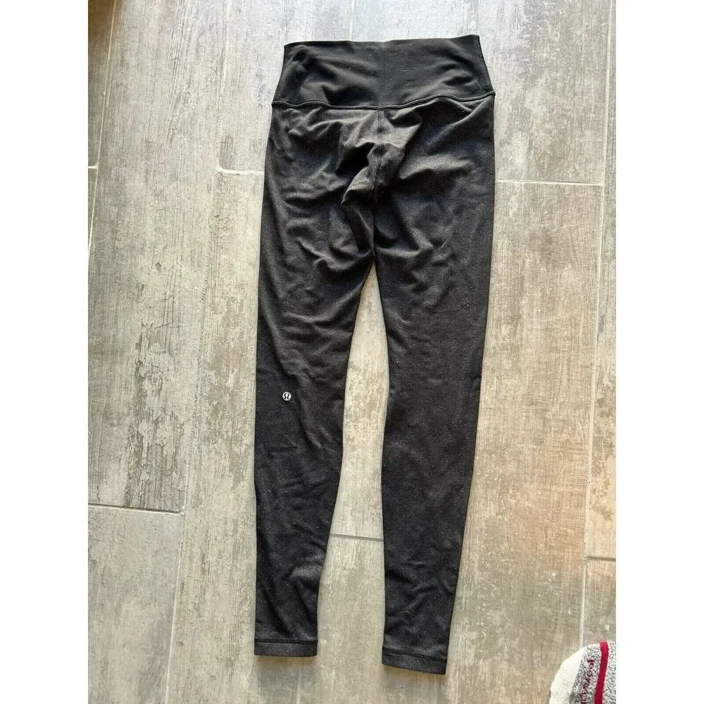 LULULEMON Wunder Under Wee Stripe Heathered Black Leggings Luon RARE Roll Down 6
